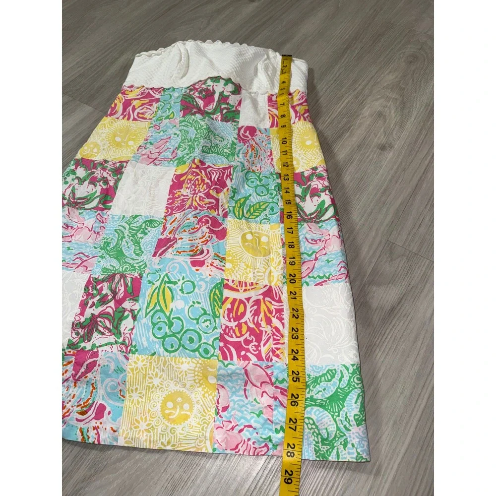 Lilly Pulitzer Strapless Patchwork Eyelet Scallop Dress Pink Green White 6 76210 - Picture 4 of 10